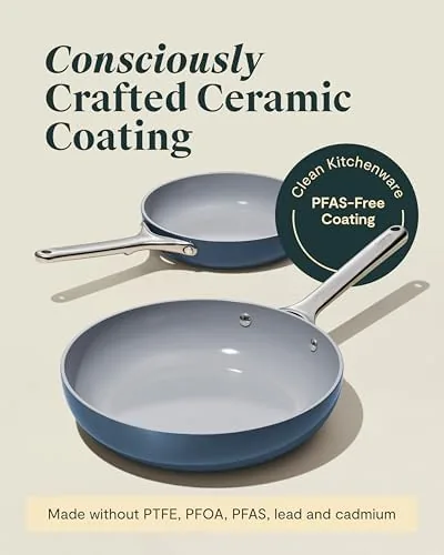 Eggs sliding on the ceramic surface of the Caraway pan