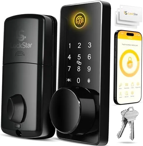 The LOCKSTAR smart door lock installed on a front door