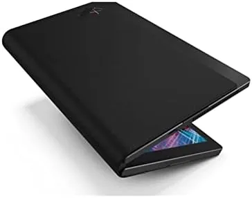 The ThinkPad X1 Fold in laptop mode with the attached keyboard