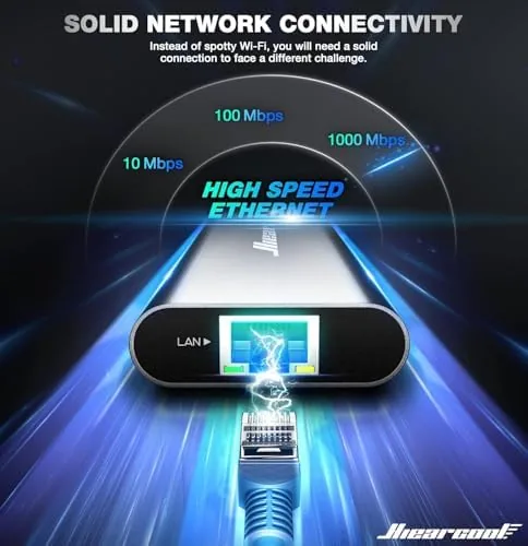 Detail shot of the Hiearcool USB C Hub, USB C Dock with Ethernet, 4K@60 features