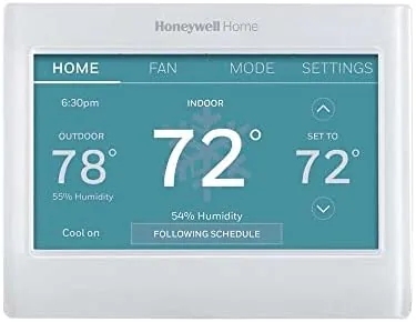 Honeywell Home RTH9600WF color touchscreen mounted on a wall