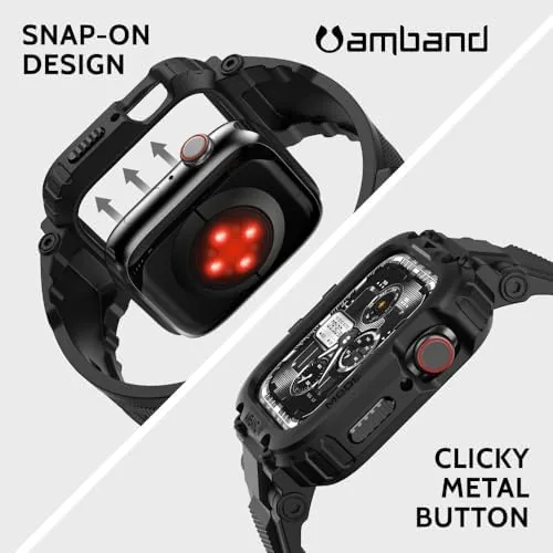 The amBand M1 case compared to a thin snap case and a bare Apple Watch