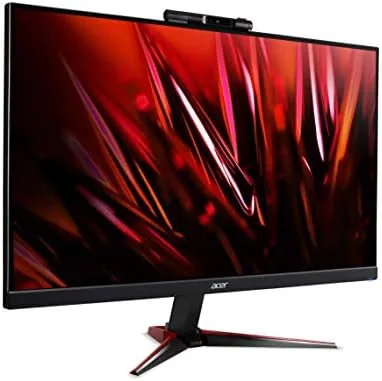 A dual monitor home office desk with the Acer Nitro VG240Y as the primary screen