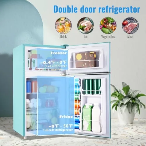Interior shelves with drinks and a freezer door open