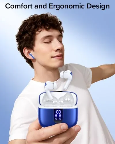 Detail shot of the TAGRY Bluetooth Headphones True Wireless Earbuds 60H Playback LED Power features