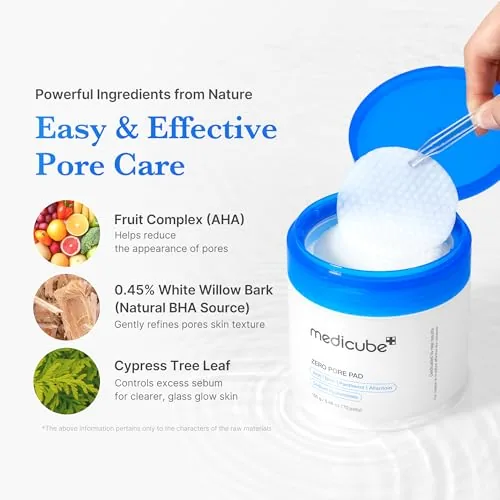 The medicube Toner Pads Zero Pore Pad 2.0 for Exfoliation and in real use