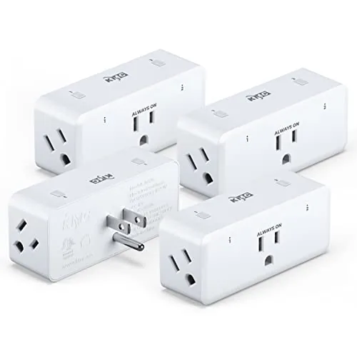 Overview of the KMC Smart Plug 4-Pack, Side 3-Outlet Extender, Compatible with Google