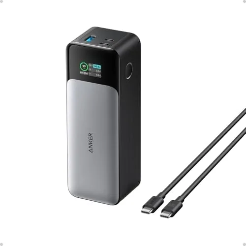 The Anker 737 Power Bank shown from the front with its display lit
