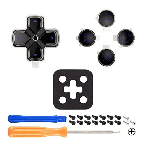 Close up of the black and clear D-pad with purple symbols