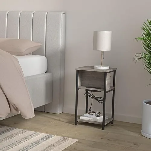 Close look at the VASAGLE Side Table with Charging Station, 3-Tier Small End Table build quality