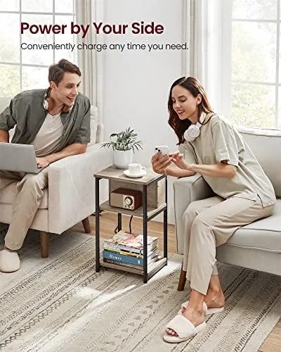 The VASAGLE Side Table with Charging Station, 3-Tier Small End Table in real use