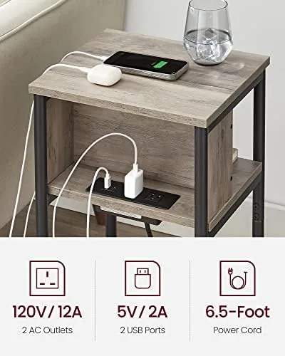 Another view of the VASAGLE Side Table with Charging Station, 3-Tier Small End Table