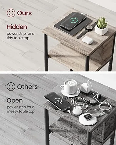 The VASAGLE Side Table with Charging Station, 3-Tier Small End Table compared in context