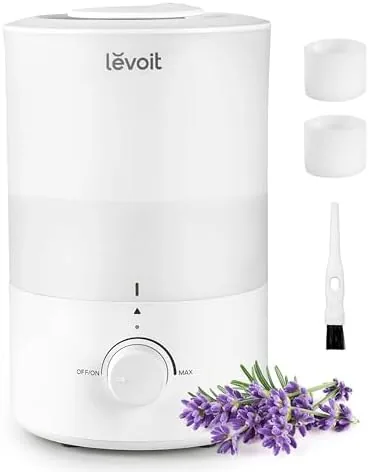 Levoit 3L cool mist humidifier on a bedroom nightstand