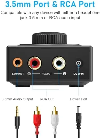 Detail shot of the YMOO B06T3 Bluetooth 5.3 Receiver for Home Stereo with RCA features