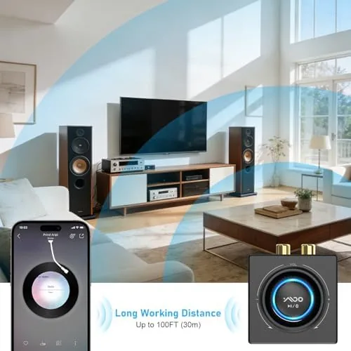 The YMOO B06T3 Bluetooth 5.3 Receiver for Home Stereo with RCA in real use