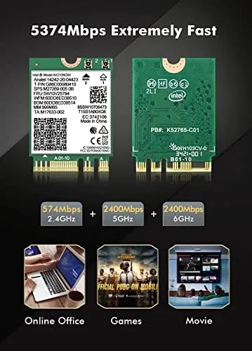 Detail shot of the WiFi 6E Wireless Card Intel AX210 NGW Bluetooth 5.3 Tri-Band features