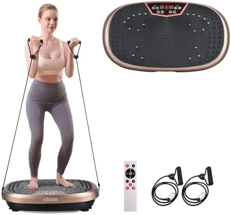FitMaxx 3D XL vibration plate in a home gym with loop bands attached