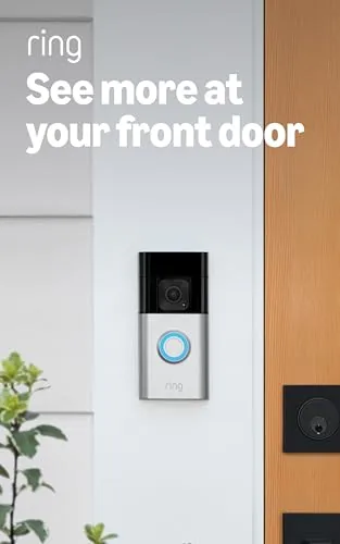 Ring Battery Doorbell Plus mounted beside a front door at eye level