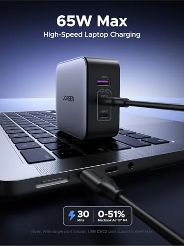 The UGREEN 65W USB C Travel Adapter, Foladable Fast GaN Charger in real use