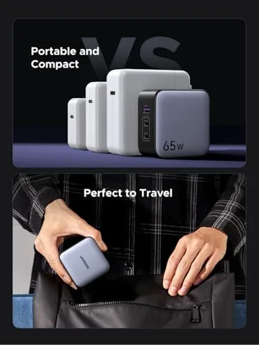 The UGREEN 65W USB C Travel Adapter, Foladable Fast GaN Charger compared in context