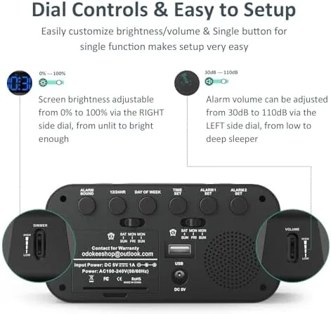 Close look at the Odokee Digital Dual Alarm Clock for Bedroom with 0-100% Dimmable build quality