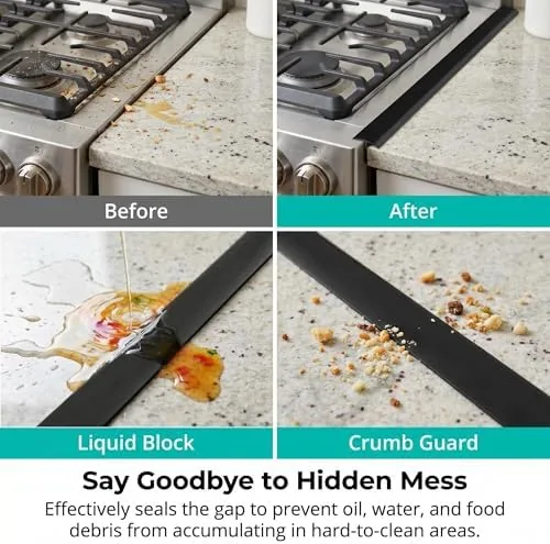 Installed black silicone gap cover flush in the stove counter gap