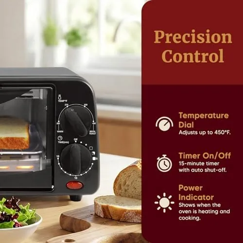 The Elite Gourmet ETO236 next to a full-size toaster oven for size comparison