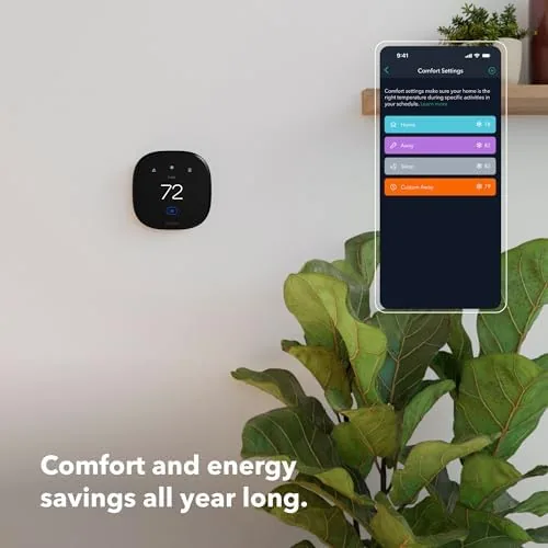 The ecobee app on a phone showing the weekly schedule and energy report