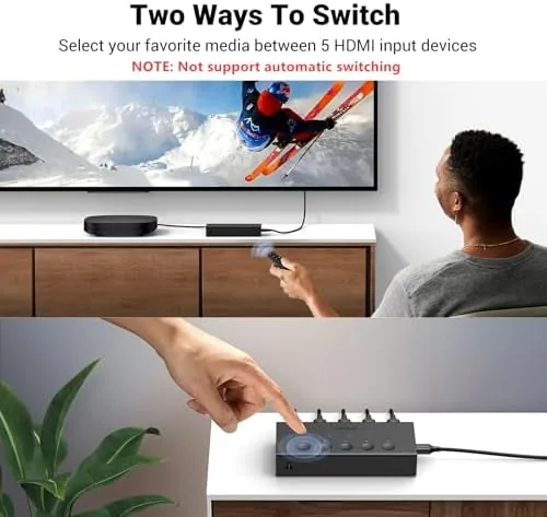 Another view of the UGREEN HDMI Switch 5 in 1 Out, 4K@60Hz, with Remote
