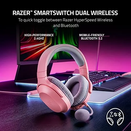 Razer Barracuda X Quartz Pink with its USB-C dongle attached