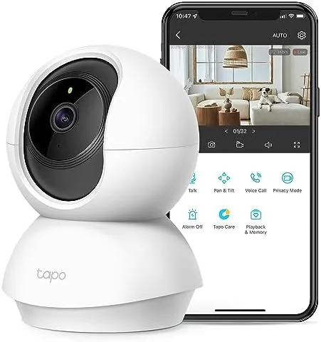 The Tapo TP-Link C210 pan tilt camera mounted on a shelf in a nursery