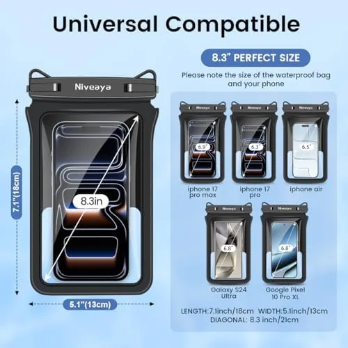 The Niveaya IPX8 Double Space Waterproof Phone Pouch (up to 8.3") compared in context