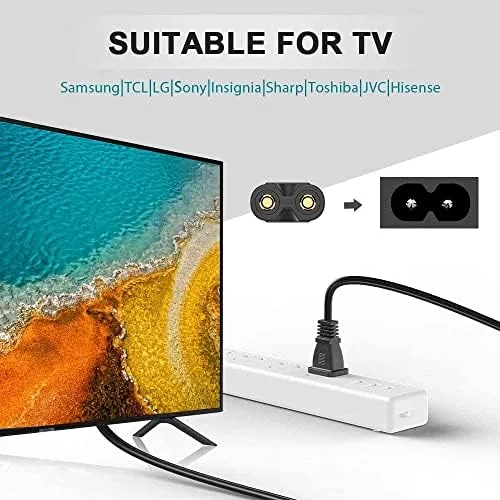 Detail shot of the TV Power Cord 2 Prong AC Wall Plug Compatible with features