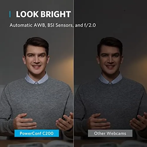 A video call frame showing the 2K clarity of the PowerConf C200