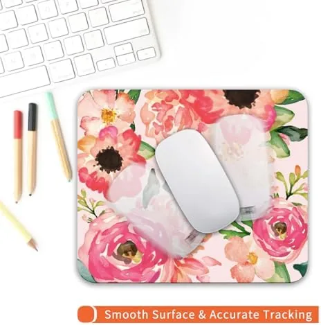 The Square Mouse Pad Pink Watercolor Flower, Personalized Premium-Textured Custom Mouse in real use