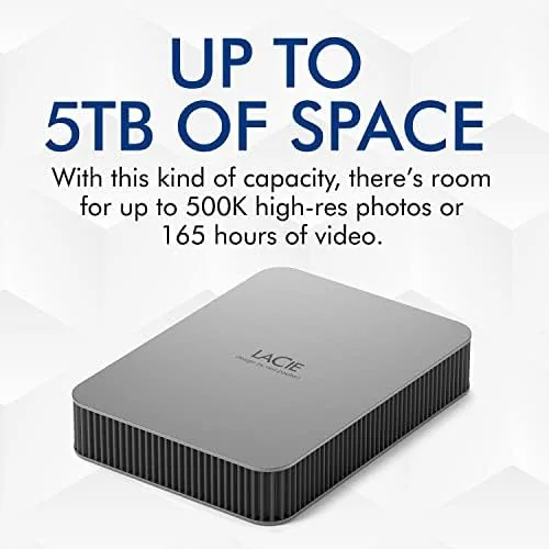 Detail shot of the LaCie Mobile Drive 4TB External Hard Drive Portable HDD, USB-C features