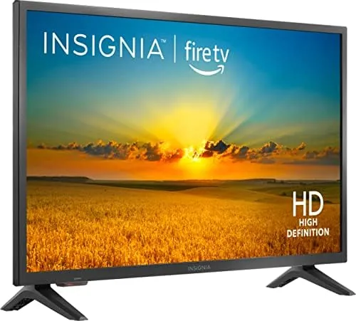 The Fire TV home screen with app rows on the INSIGNIA television
