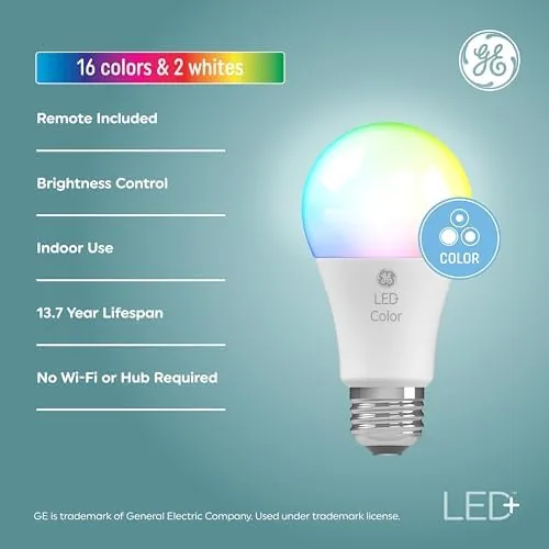 Close up of the GE LED+ remote control showing the color wheel and control buttons