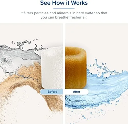 A humidifier producing steady mist with a fresh filter installed