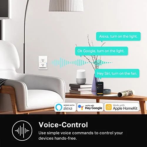 Comparison shot of a Kasa plug, a generic plug, and a premium HomeKit plug