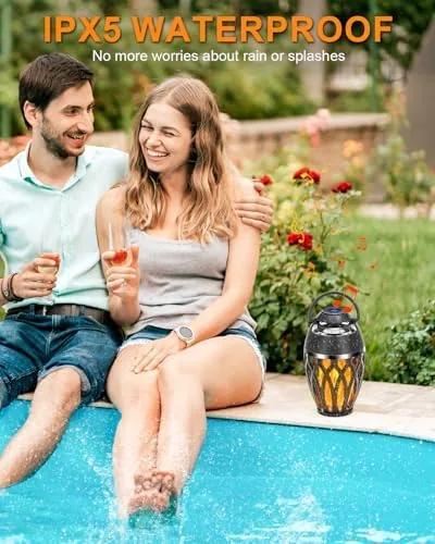 Detail shot of the Vanten Outdoor Bluetooth Speakers, Bluetooth 5.0 Led Flame Speaker, IPX5 features