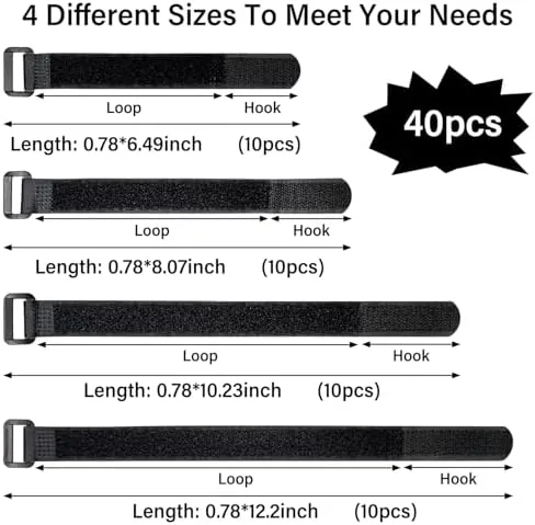 Close look at the 40pcs Reusable Cable Ties - 4 Sizes (6/8/10/12 Inch) build quality