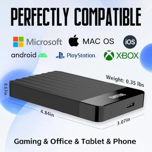Detail shot of the YOTUO 500GB External Hard Drive, Portable Storage Expansion HDD, USB features