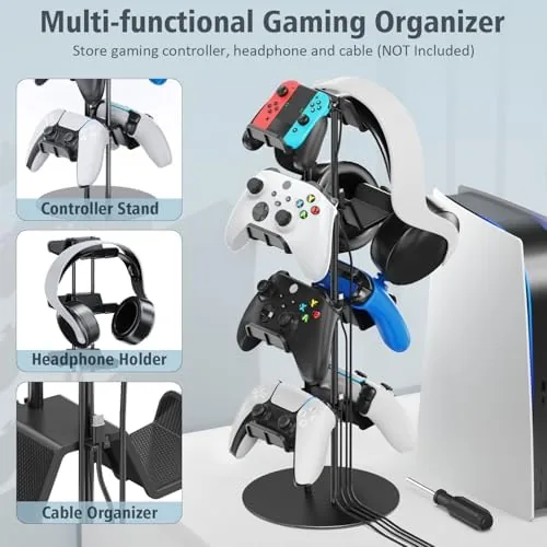 Close up of the Kytok stand shelf showing controller grip slots
