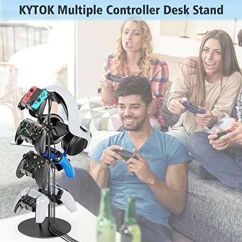 The Kytok stand fully loaded with a mixed collection of controllers