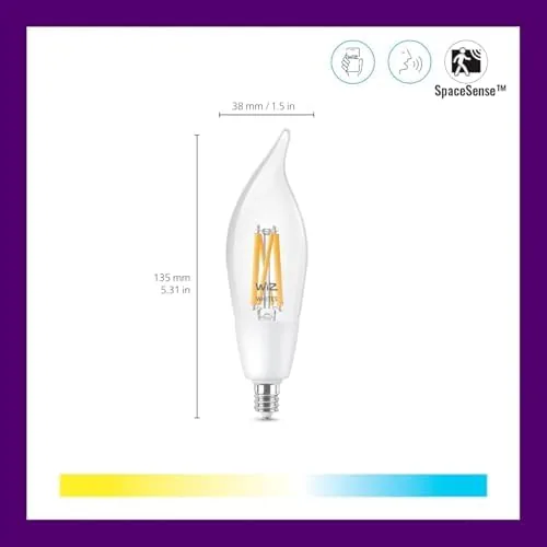 Close look at the WiZ Clear 40W BA11 Tunable White Filament LED Smart Candle-Shaped build quality