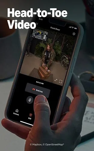 Ring app interface showing the head to toe video feed from the doorbell