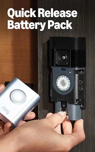 A homeowner reviewing the Ring app feed on a smartphone at the front door