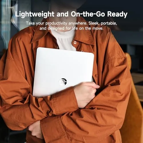 Comparison of the HP 14 beside a Chromebook on a desk